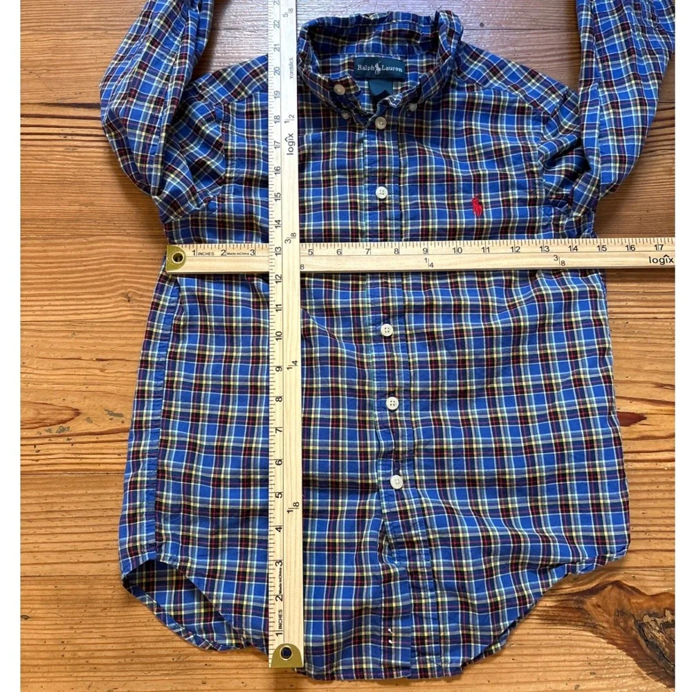 Ralph Lauren Plaid Button Down Kids Blue Excellent Long Sleeve Pony SIZE 10-12‎